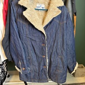 anchor blue Denim Jacket with Cream Sherpa Collar